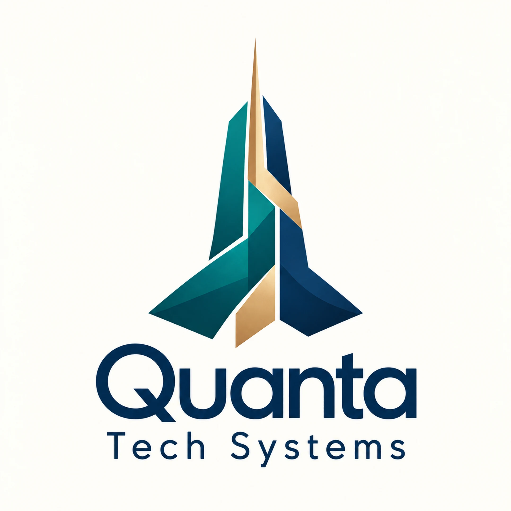 Quanta Tech Systems teal, navy and champagne architectural logo