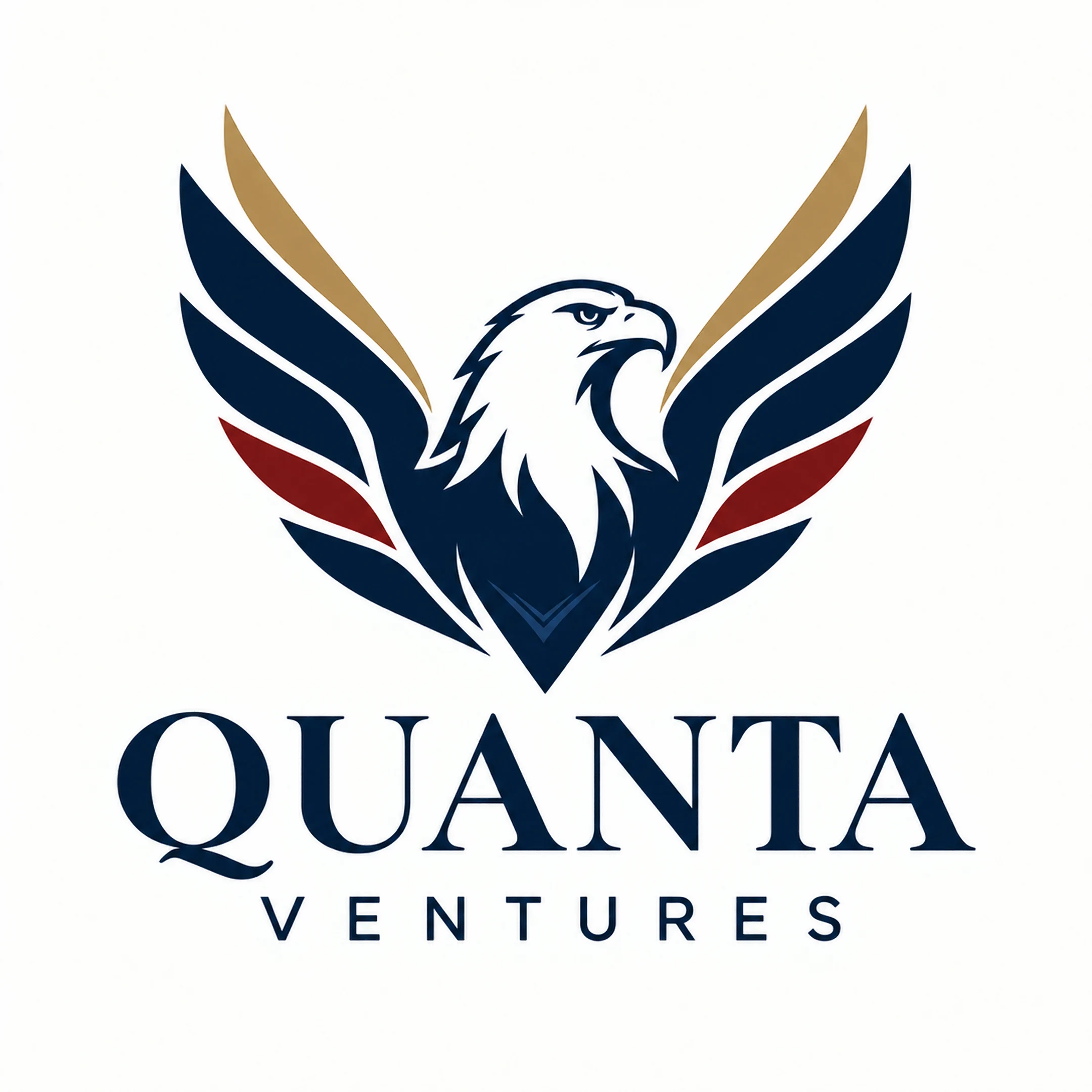 Quanta Ventures eagle logo in navy, gold and burgundy